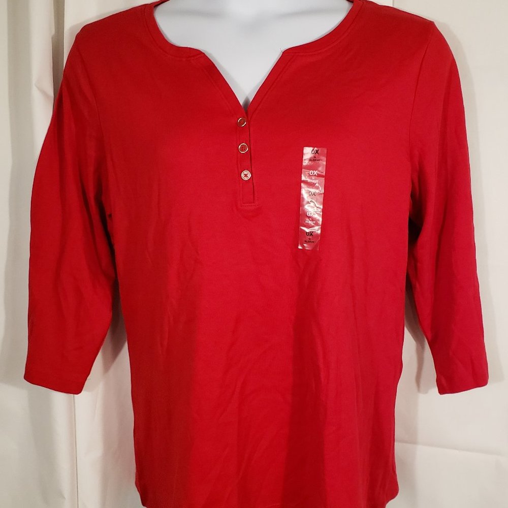Karen Scott Plus size  3/4 sleeve Red top sz 0X